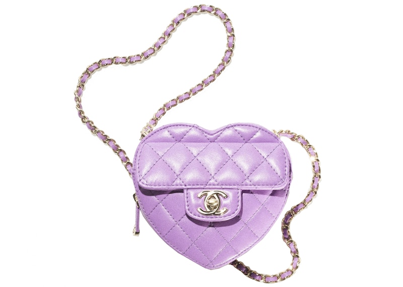 Chanel Heart Clutch With Chain 22S Purple Lambskin