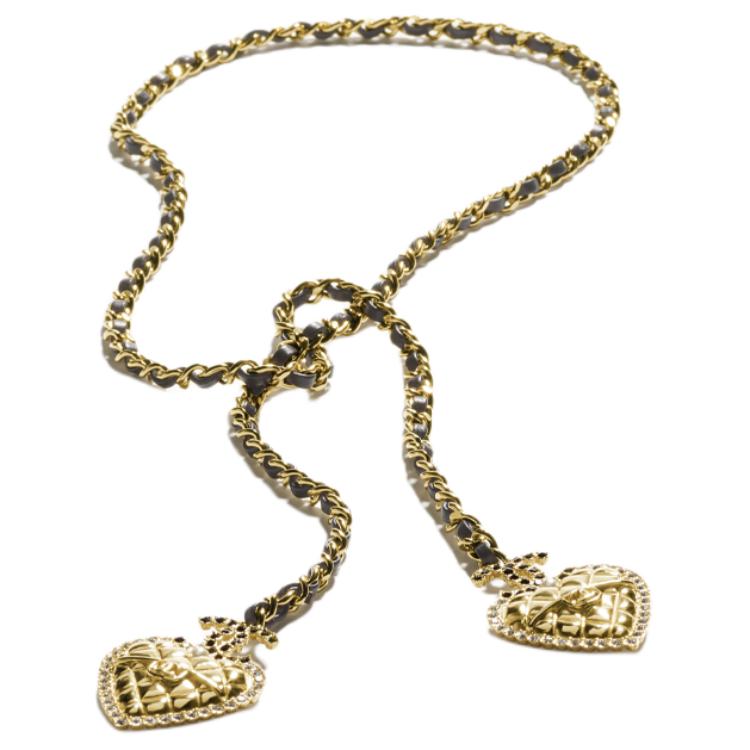 CHANEL Heart Pendant Lamskin Pearl Crystal Necklace Unisex Black AB-24A-015 圖 2