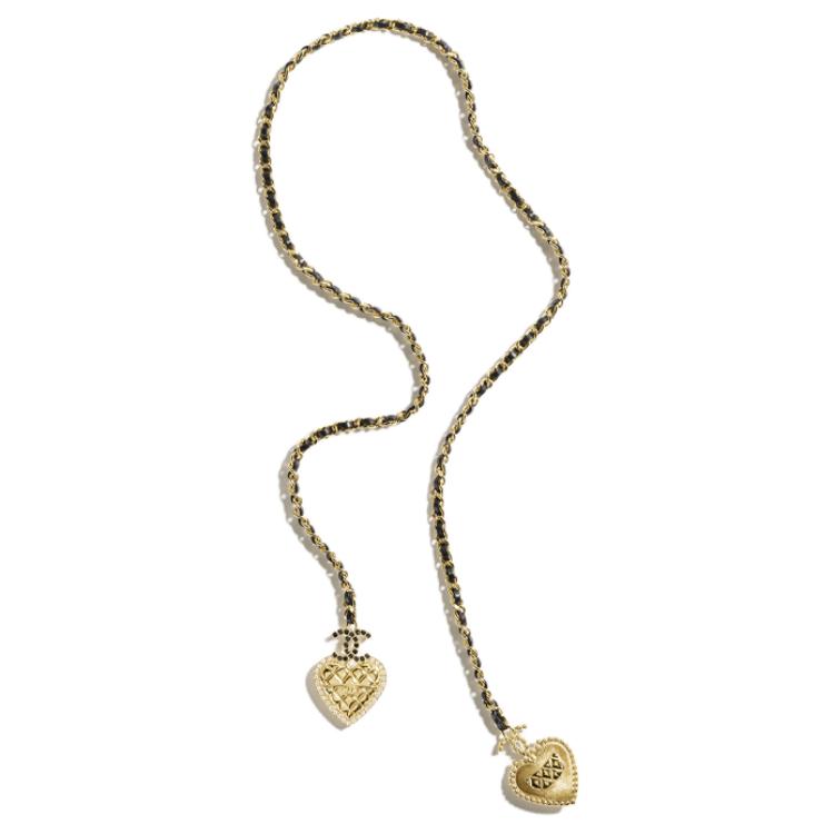 CHANEL Heart Pendant Lamskin Pearl Crystal Necklace Unisex Black AB-24A-015 圖 3