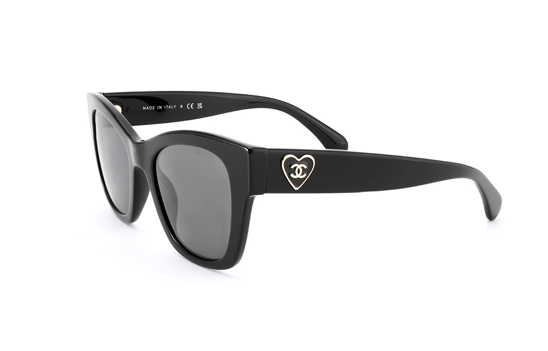 Buy 香奈儿亚洲限定款心形墨镜 长方形灰色镜片黑色 男女通用 CH5478A-C501