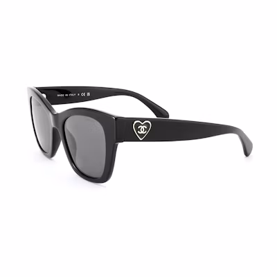 CHANEL Heart Sunglasses Rectangular Grey Lenses Black Asia Edition Unisex CH5478A-C501