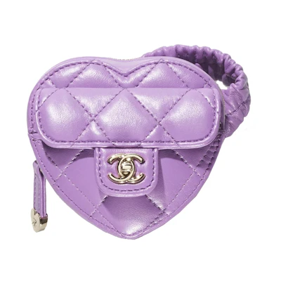 Chanel Heart Zipped Arm Coin Purse 22S Purple Lambskin