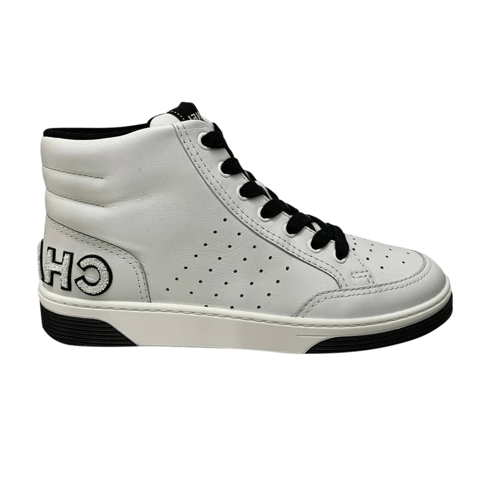 Buy 샤넬 화이트 블랙 하이탑 스니커즈 G35935-X51755-C7600