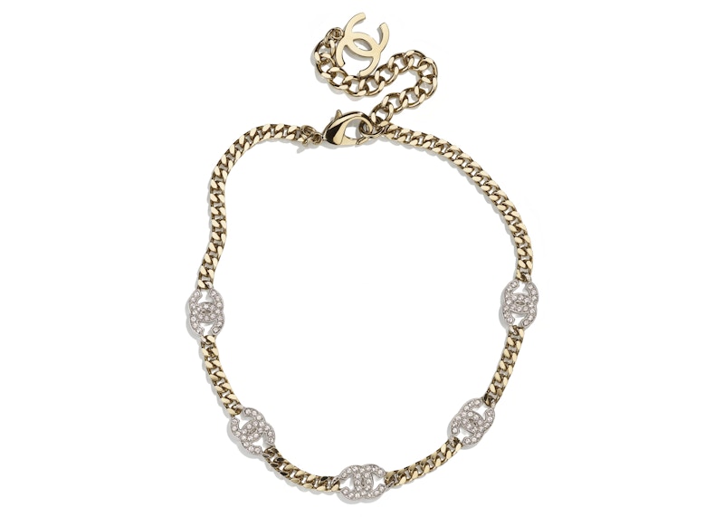 Chanel Interlocking Choker Necklace Gold/Silver/Crystal
