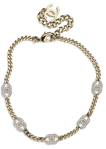 chanel-interlocking-choker-necklace-gold-silver-crystal