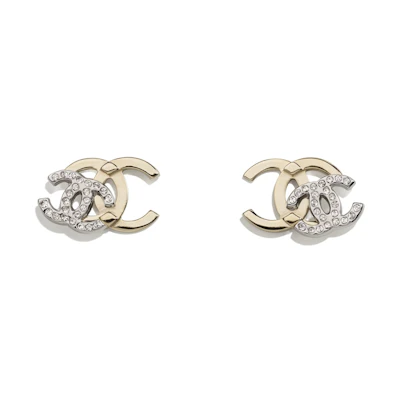 Chanel Interlocking Earrings Gold/Silver/Crystal