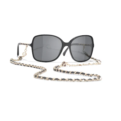 CHANEL Irregular Frame Sunglasses Black with Logo - Unisex Couple Style. Q-C622/S4,A40911-X06074-S2214