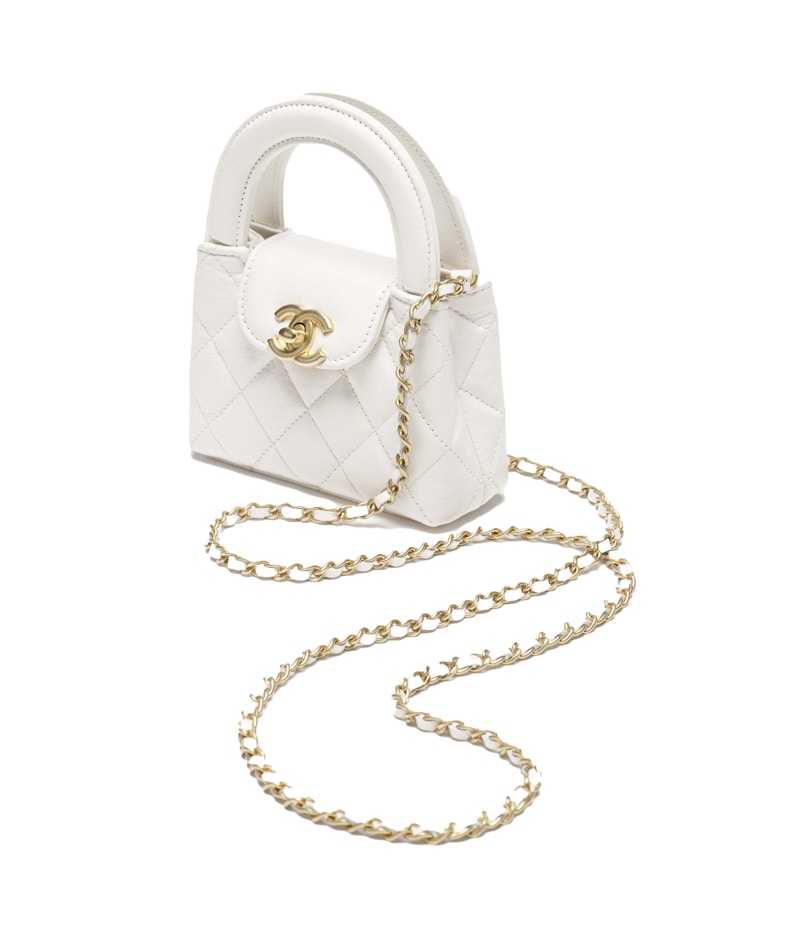 Chanel Kelly Clutch with Chain Micro 23K Shiny Aged Calfskin White