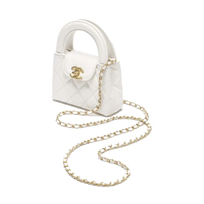 Chanel Kelly Clutch with Chain Micro 23K Shiny Aged Calfskin White