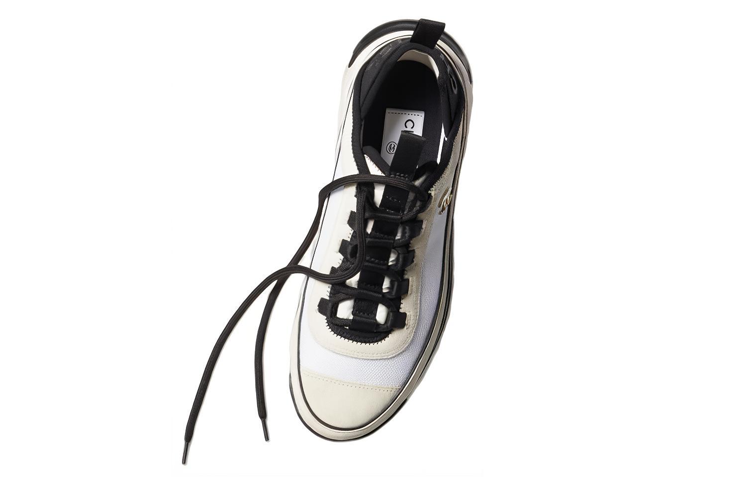 Chanel Leather Logo Low-Top Sneakers 'Beige Black' 圖 3