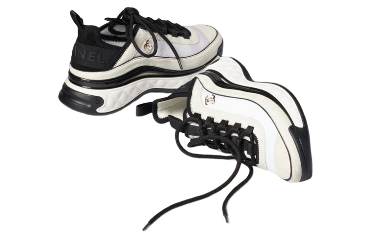 Chanel Leather Logo Low-Top Sneakers 'Beige Black' 圖 4