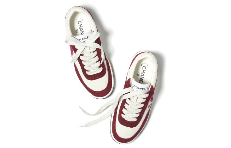 Chanel Leather Suede Low-Top Lace-up Sneaker 'White Red' 圖 4