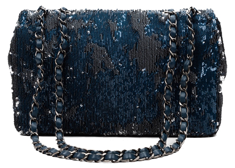 Order 香奈儿限量版可可古巴经典CC双翻盖海军蓝亮片包