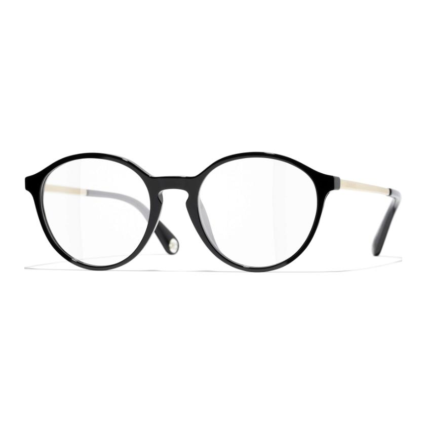 Order CHANEL Cermin Mata Unisex Bingkai Hitam Logo Acetate Rekaan Tidak Sekata. CH3468U-C622