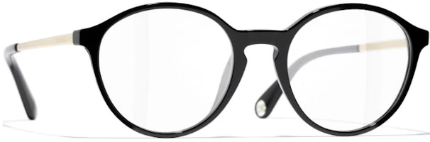 Shop CHANEL 經典標誌黑色板材不規則男女光學眼鏡框 CH3468U-C622