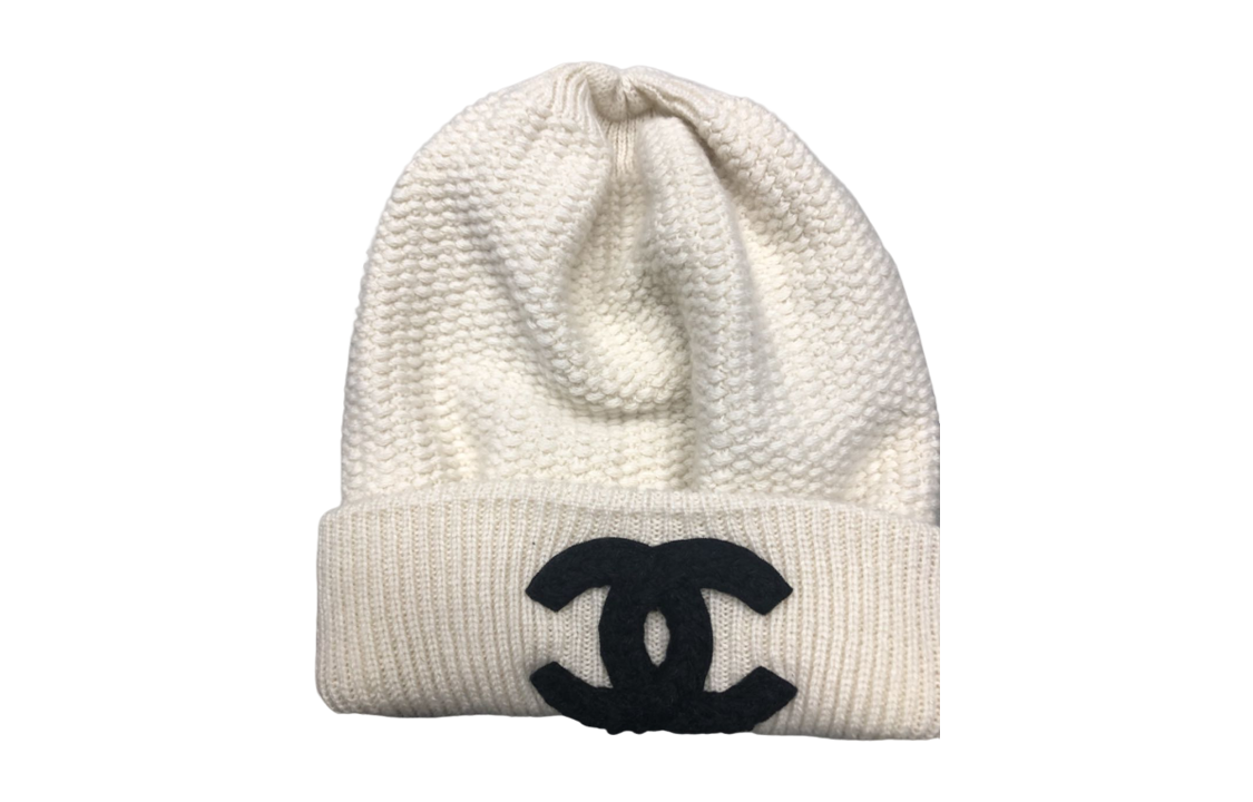 CHANEL Logo Cashmere Knit Beanie Unisex White AA9257B1335710800