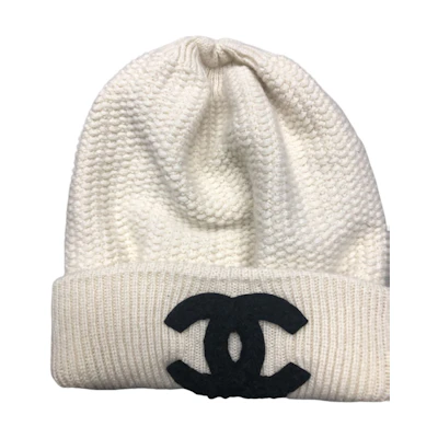 CHANEL Logo Cashmere Knit Beanie Unisex White AA9257B1335710800