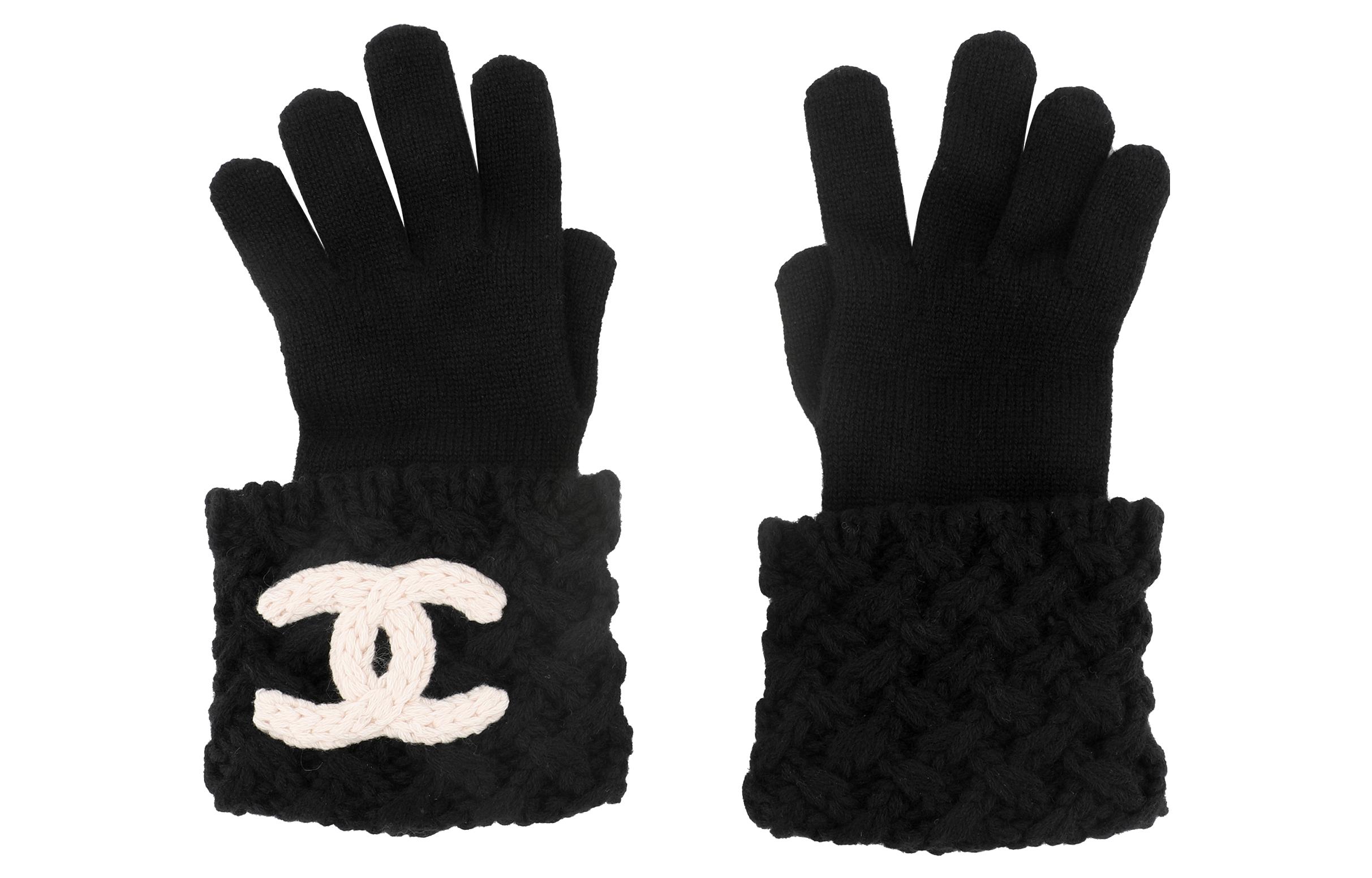 CHANEL Logo Cashmere Knit Gloves Unisex Black AA7874-B06748-94305