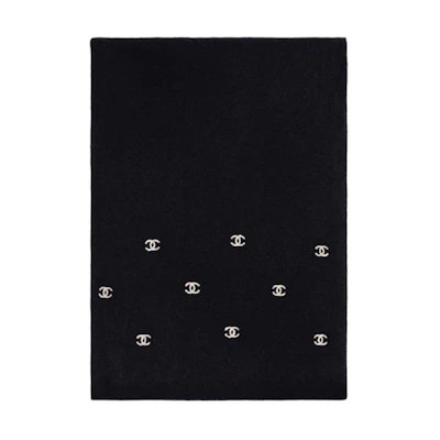 CHANEL Logo Decor Cashmere Scarf Unisex Couple Style in Black. AAA283B1717994305