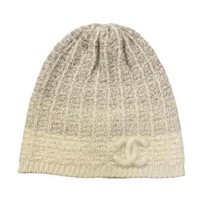 CHANEL Logo Design Cashmere Silk Knit Hat Unisex Couple Grey. AAA151B16972NZ058