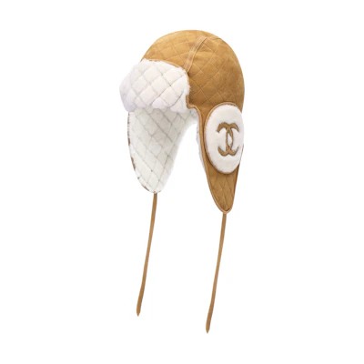 CHANEL Logo Design Shearling Hat 24N Fall/Winter Lambskin Unisex Beige Hat. AAA429B17953NZP71
