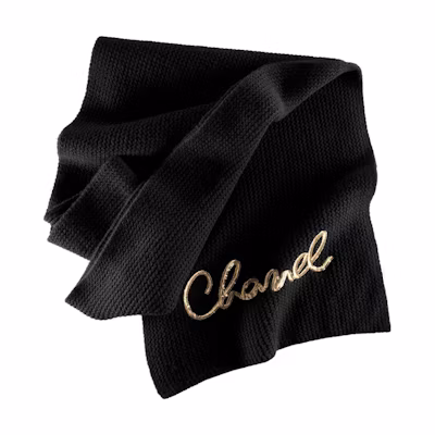 CHANEL Logo Embroidered Black Knit Scarf Unisex Couples Style AA8312-B08454-94305