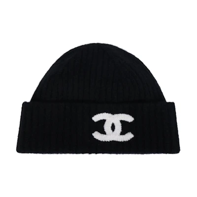 CHANEL Logo Embroidered Knit Beanie - Unisex Black AAA590B1853194305