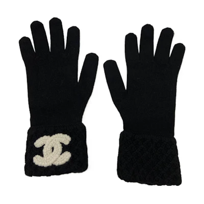 CHANEL Logo Embroidered Knit Gloves Unisex Couples Style - Black AA9339B1372194305
