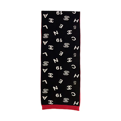 CHANEL Logo Jacquard Knit Scarf Unisex Couple Style - Black. AA9262-B13359-NP797