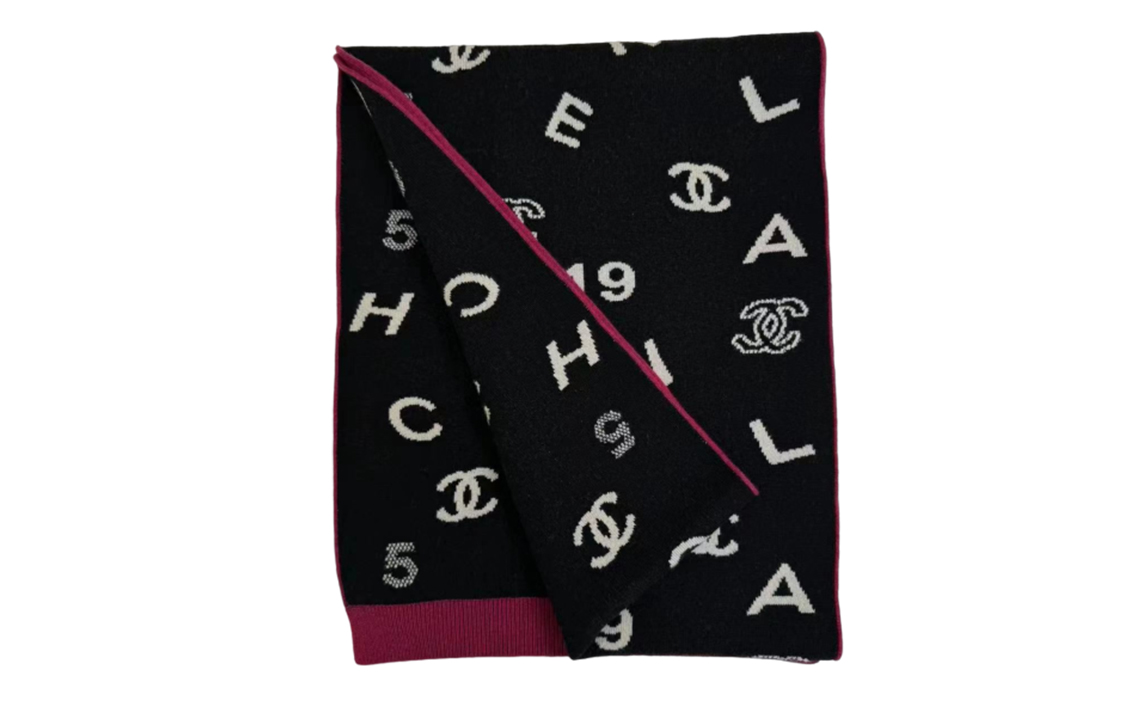 Lookbook シャネル ロゴ ジャカード ニット スカーフ ユニセックス カップルスタイル - ブラック. AA9262-B13359-NP797