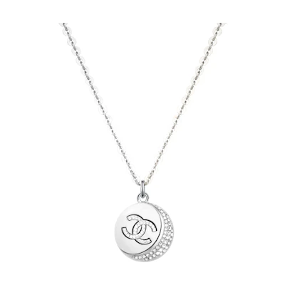 CHANEL Lunar Pearl Rhinestone Short Necklace Silver. AB7720-B07455-NG600