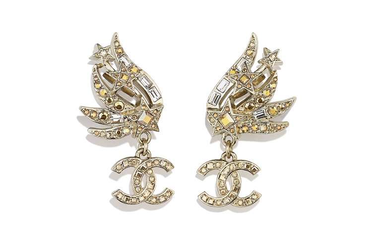 CHANEL Metal & Brass Gold Crystal Earrings AB6198-B05633-NC452