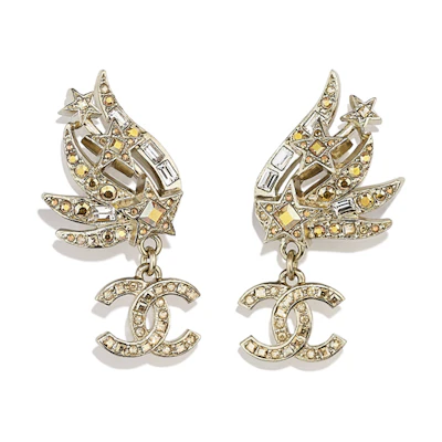 CHANEL Metal & Brass Gold Crystal Earrings AB6198-B05633-NC452
