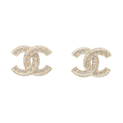 Chanel Metal and Strass Earrings Resin Gold
