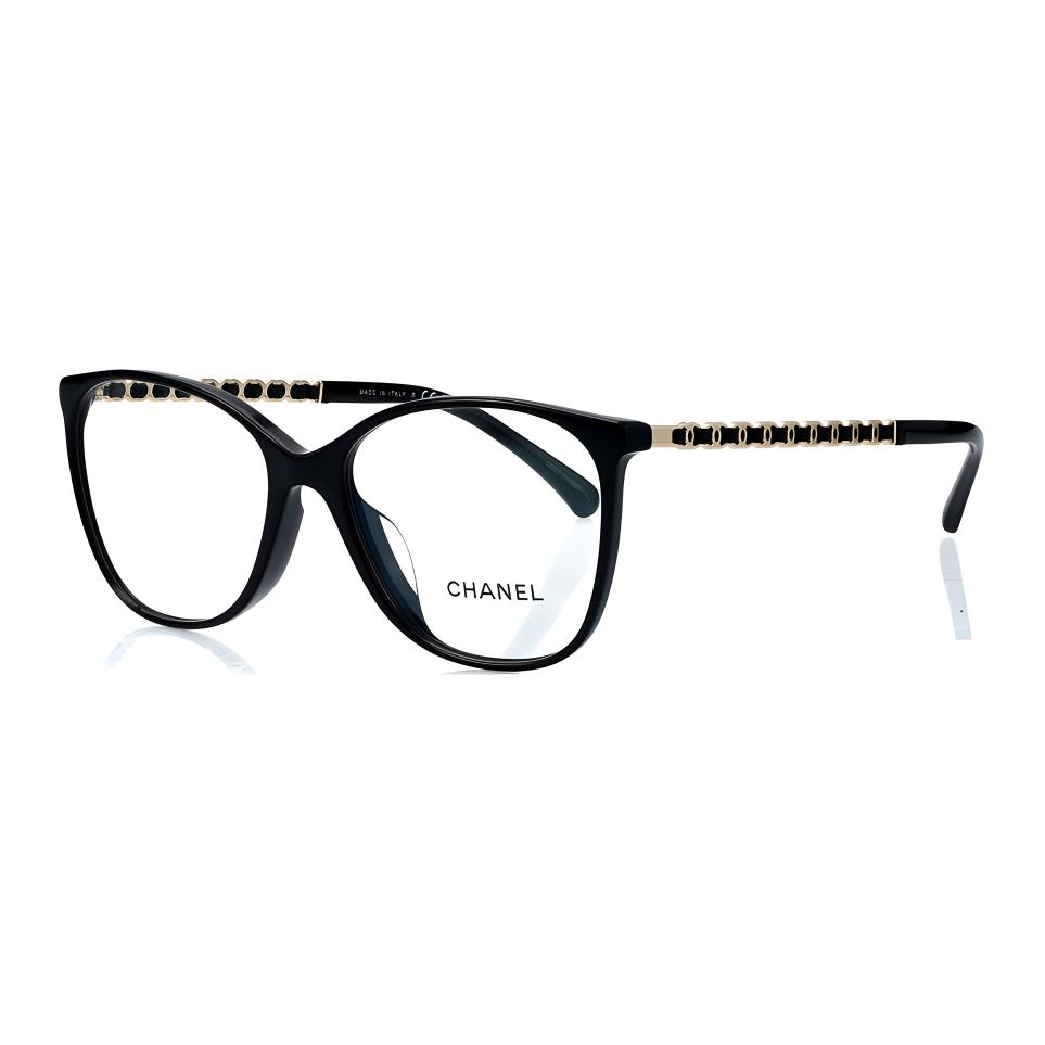 CHANEL Metal Chain Black Rectangular Optical Glasses Unisex Eyewear CH3408QA-C622