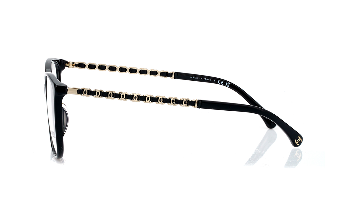 Shop 샤넬 메탈 체인 블랙 사각 안경 남녀공용 아이웨어 CH3408QA-C622