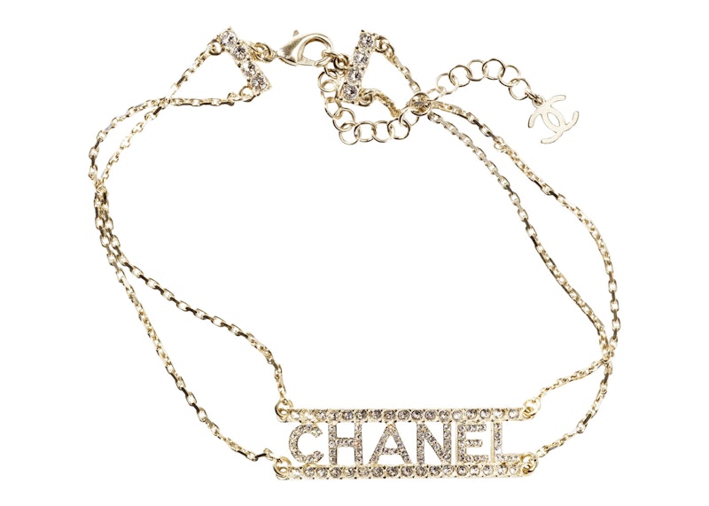 Chanel Metal Choker Necklace Gold/Crystal