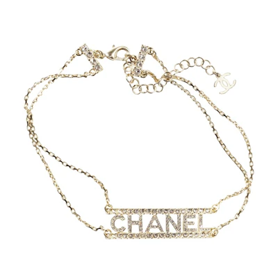 Chanel Metal Choker Necklace Gold/Crystal