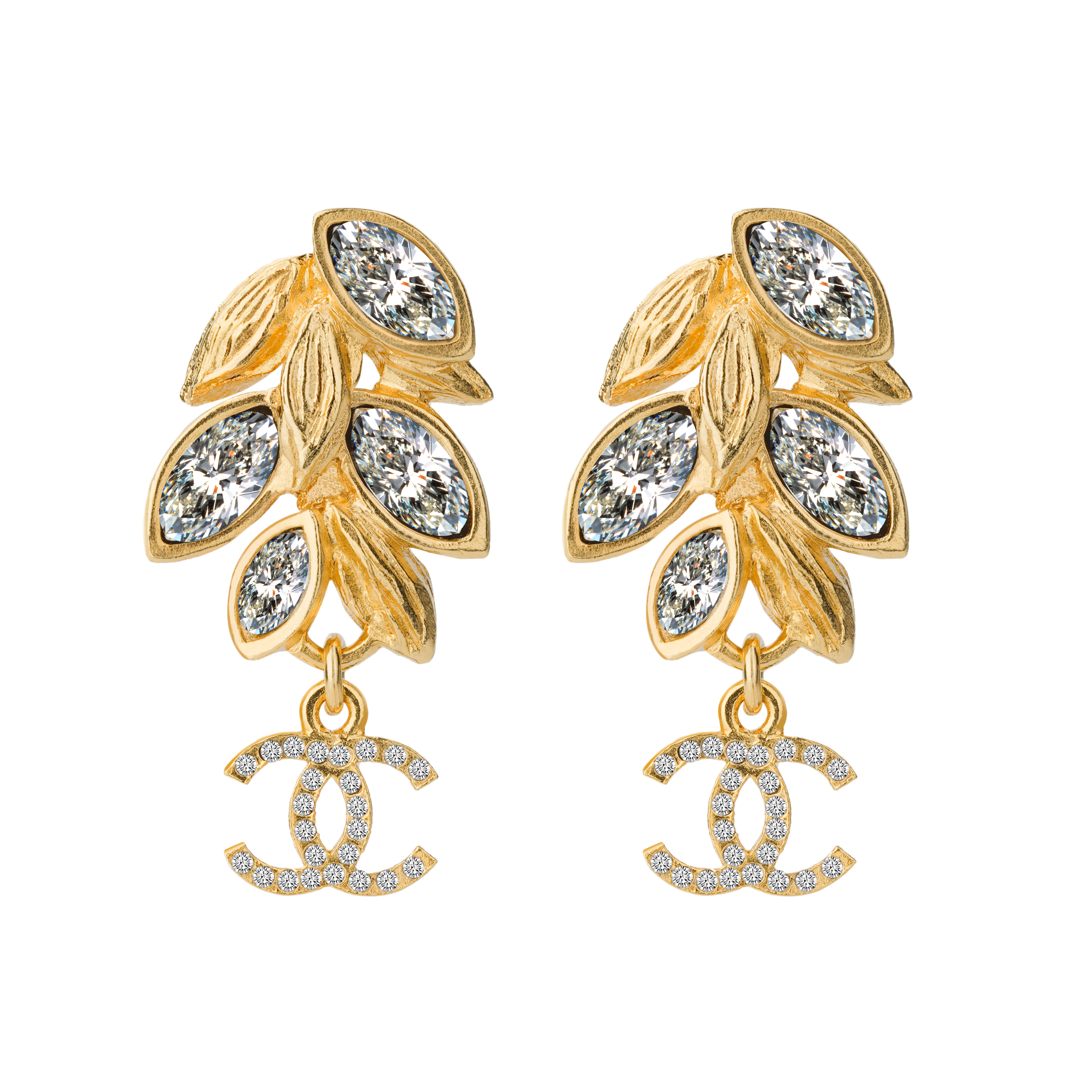 CHANEL Metal Crystal Wheat Ear Earrings Gold AB4495-B03619-N8053