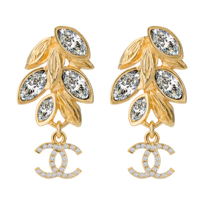CHANEL Metal Crystal Wheat Ear Earrings Gold AB4495-B03619-N8053