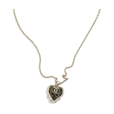 CHANEL Metal Resin Rhinestone Crystal Quilt Necklace Unisex Couple's Gold/Silver/Grey AB6622-B06192-ND235
