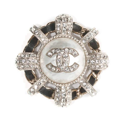 CHANEL Metallic Calfskin Faux Pearl & Rhinestone Double C Brooch. AB6900-B06542-NF039
