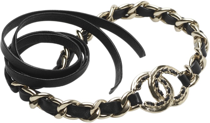 CHANEL Metallic Lambskin Leather Chain Belt Black. AB7846-B07680-NH056 Lookbook CHANEL Metallic Lambskin Leather Chain Belt Black. AB7846-B07680-NH056