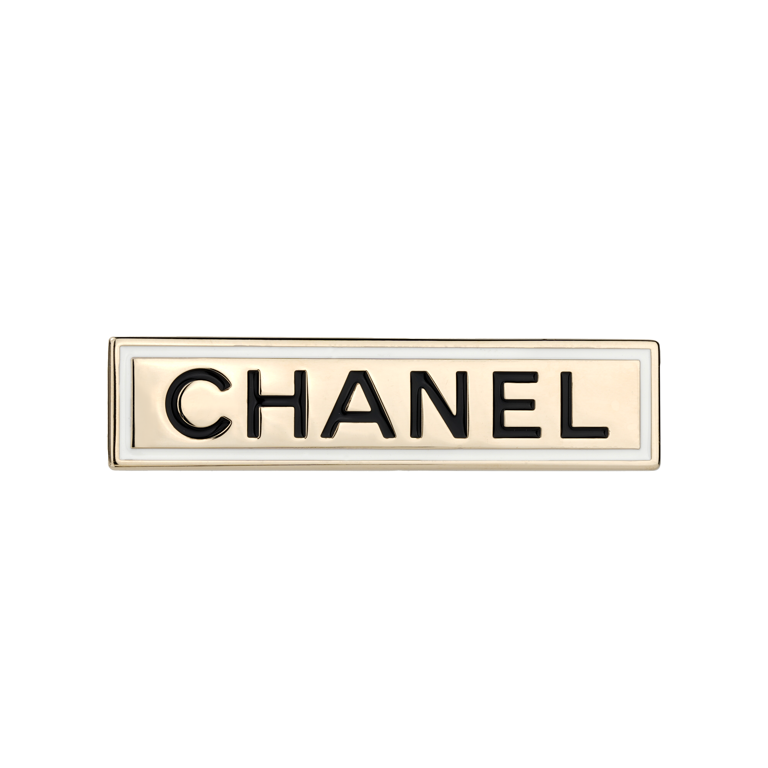 CHANEL Metallic Logo Horizontal Nameplate Brooch. AB6773-B06481-NE777