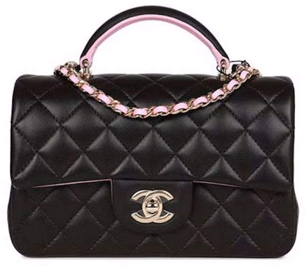 chanel-mini-classic-flap-bag-with-handle-black-pink-as-2431