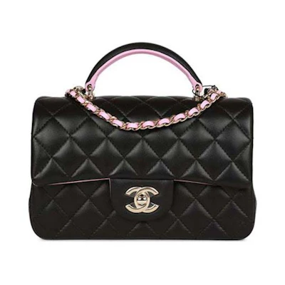 Chanel Mini Classic Flap Bag with Handle Black/Pink (AS2431)