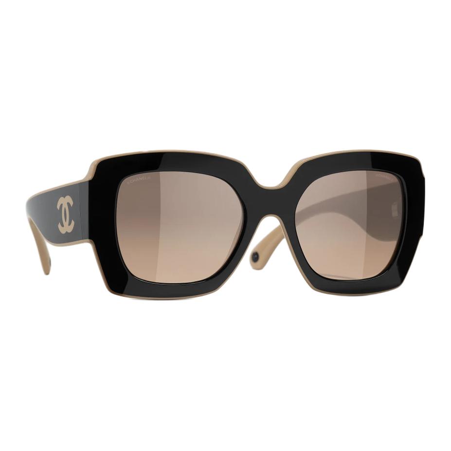 CHANEL Nylon Square Sunglasses Unisex Black with Logo Detail. 6059 C534/43