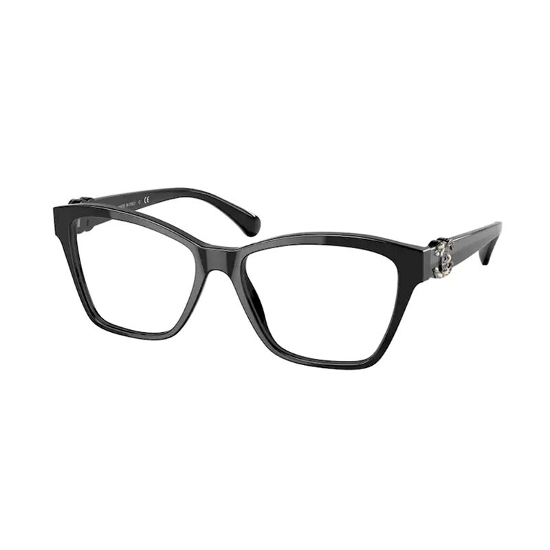 CHANEL Optical Logo Rectangle Glasses Black Alloy Unisex Eyewear Frame CH3420QBC501