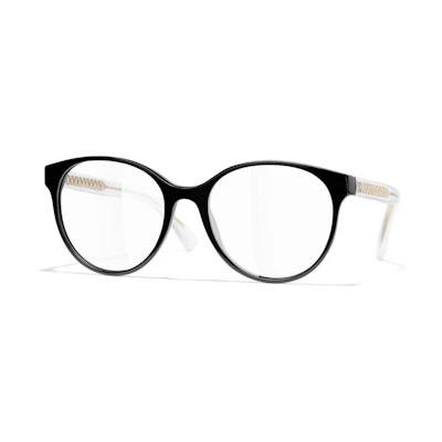 CHANEL Oval Frame Non-Prescription Glasses Black CH3401C501