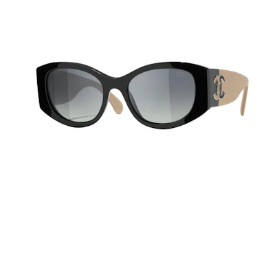 CHANEL Oval Logo Acetate Sunglasses Unisex Black CH5524-C534/S8